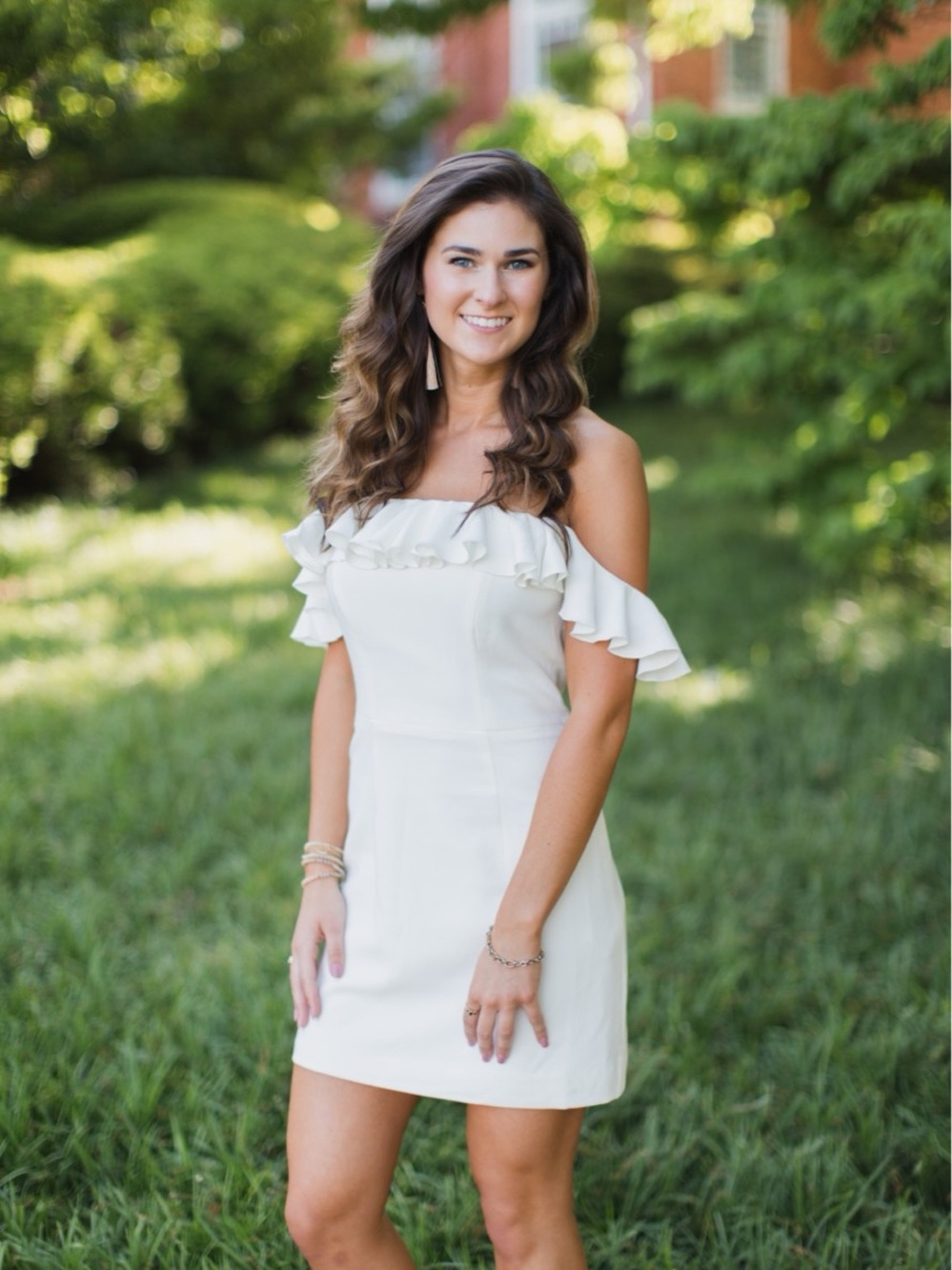 Off-Shoulder Ruffle Mini Dress in White